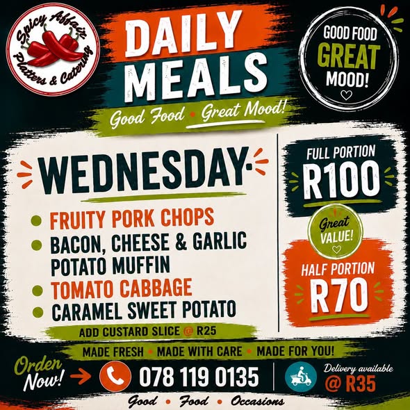 WEDNESDAY DAILY MEAL SPECIAL!