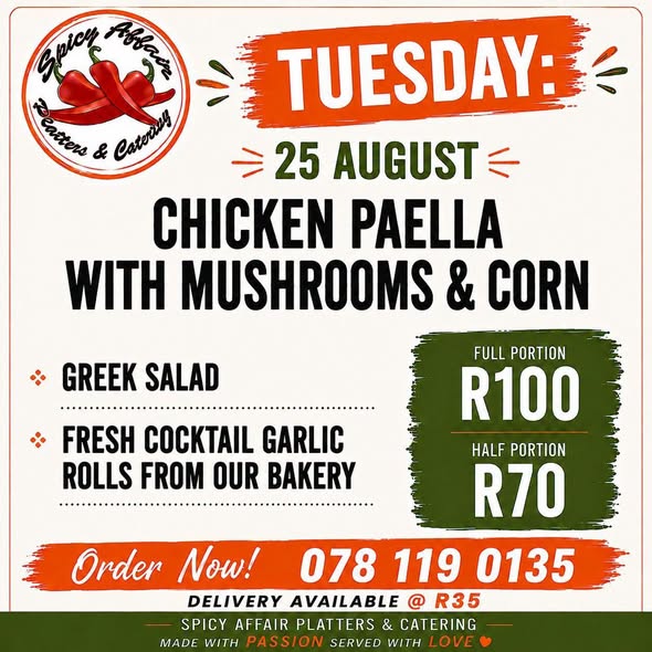 Treat yourself this Tuesday, 25 August, with a delicious meal from SPICY Affair Catering