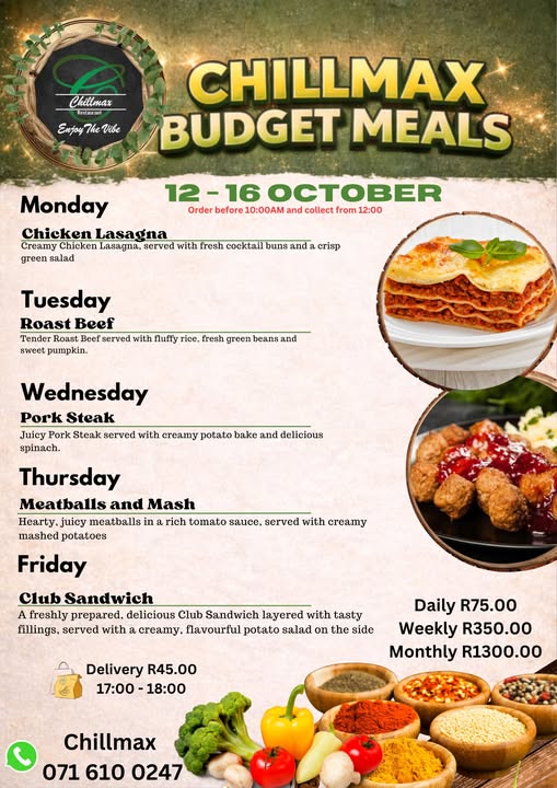 CHILLMAX BUDGET MEALS | 12–16 OCTOBER 🤤