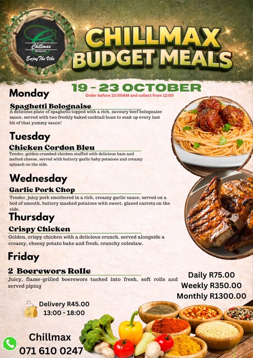 🍽️💚 CHILLMAX BUDGET MEALS | 19–23 OCTOBER 💚🍽️