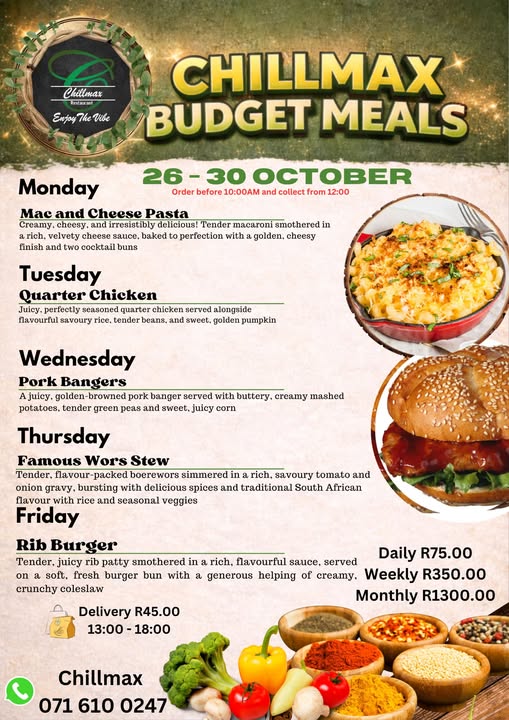 🍽️ CHILLMAX BUDGET MEALS | 26–30 OCTOBER