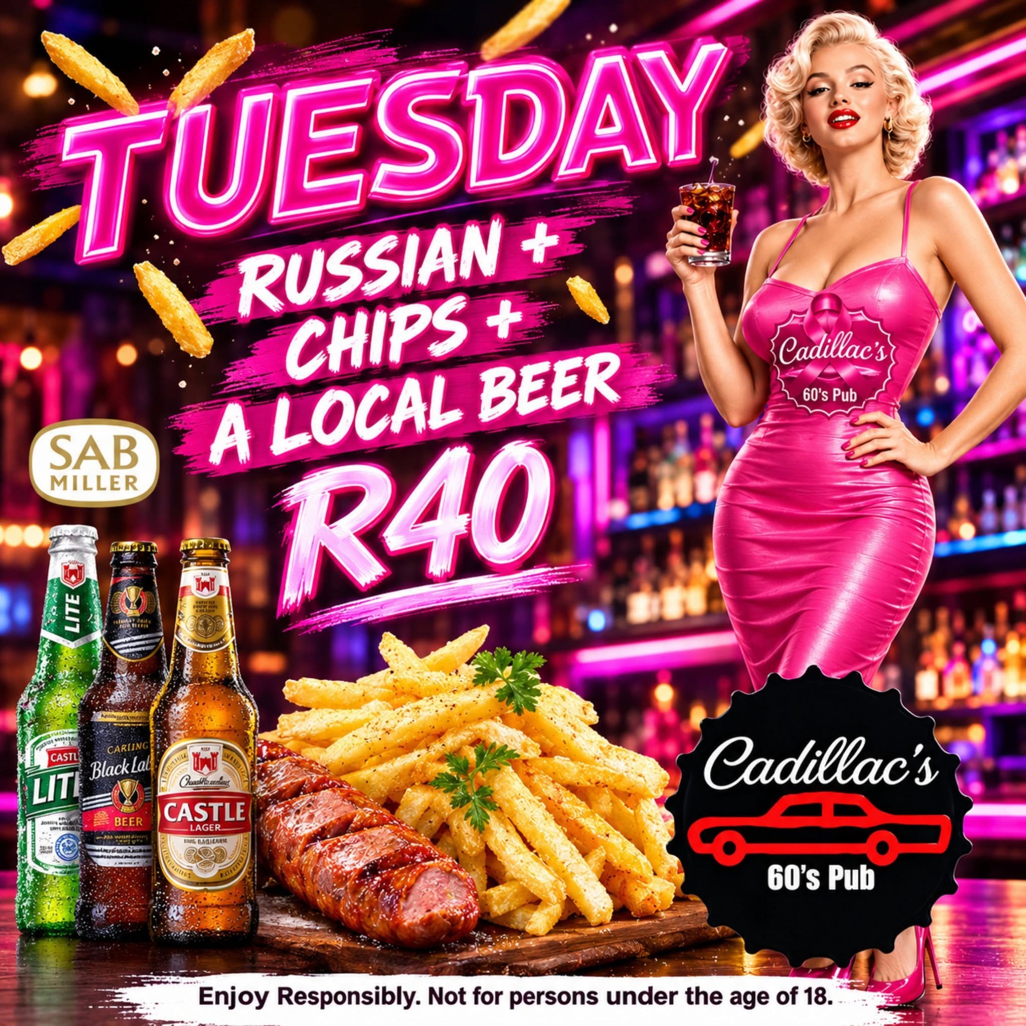 Dinsdag Special: Russian + chips & local beer for R40