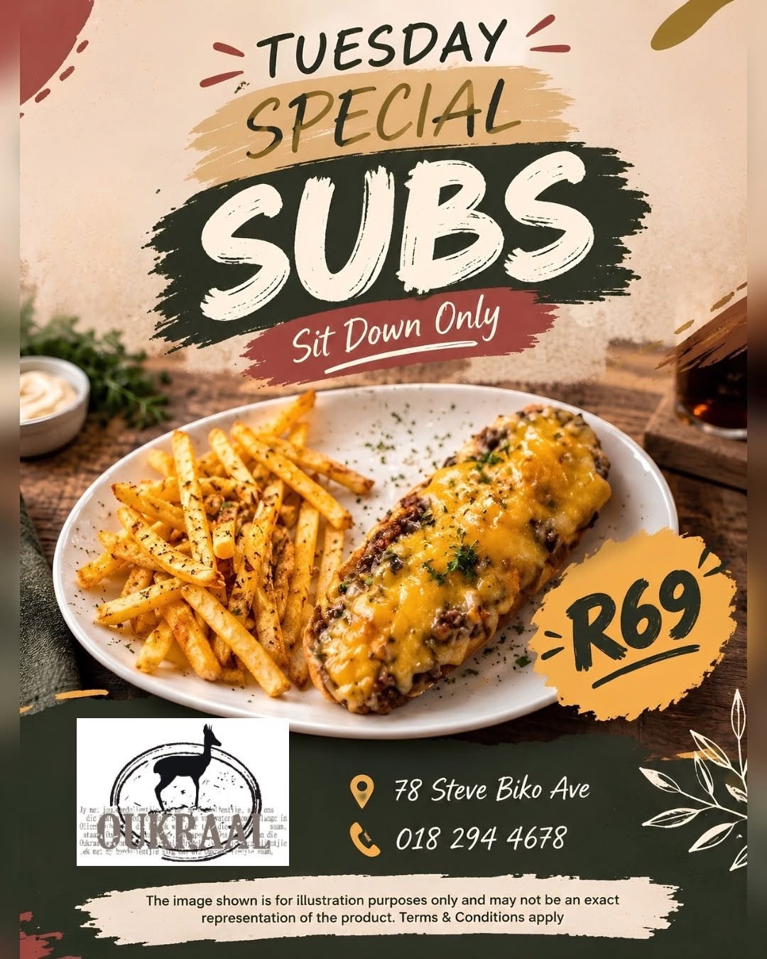 Tuesday Special: Subs with chips for R69 (sit-down only)