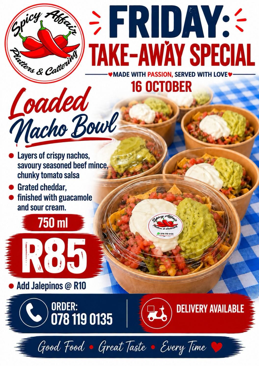 Friday Take-away Special: Loaded Nacho Bowl 750ml for R85