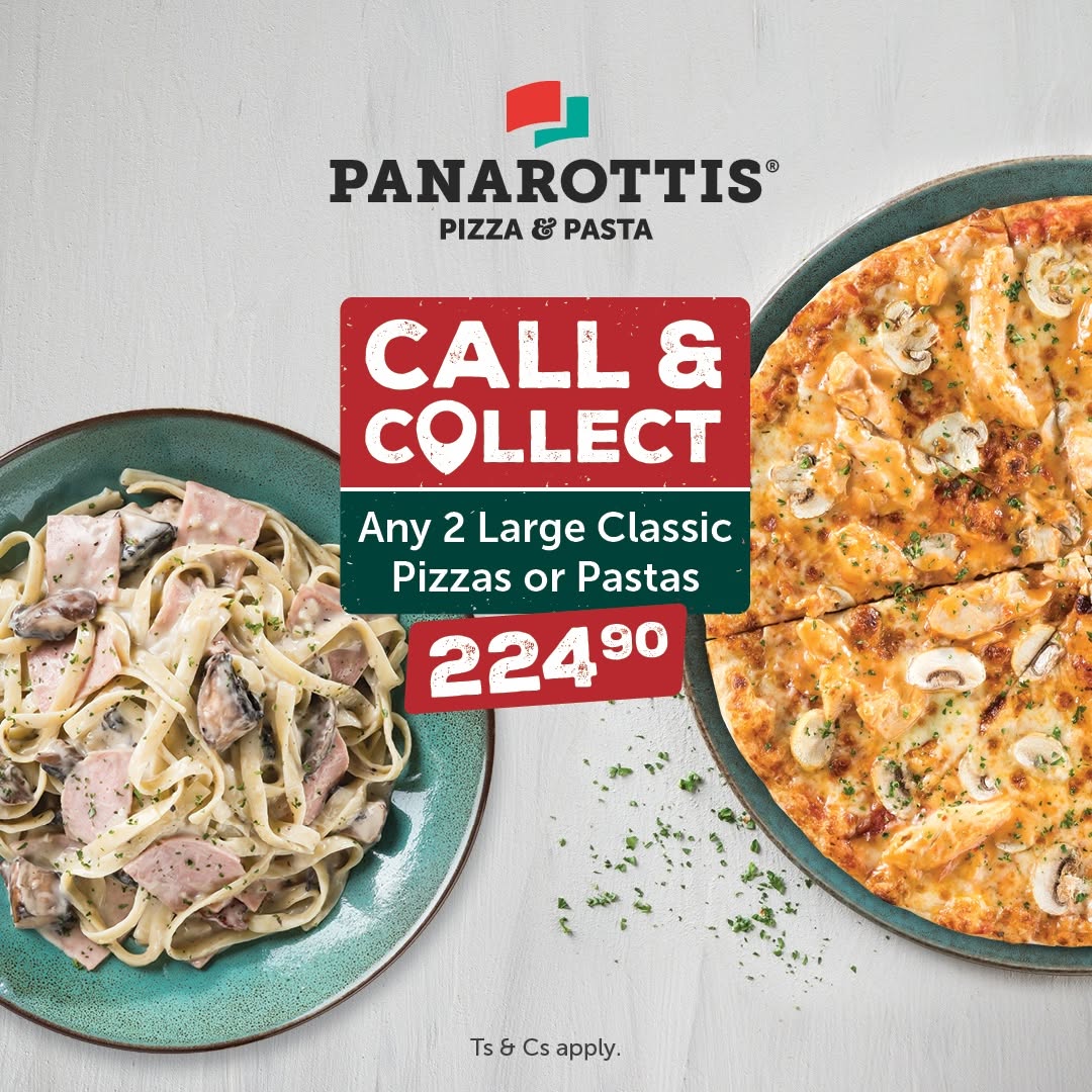 Any 2 Large Classic Pizzas or Pastas for R224.90