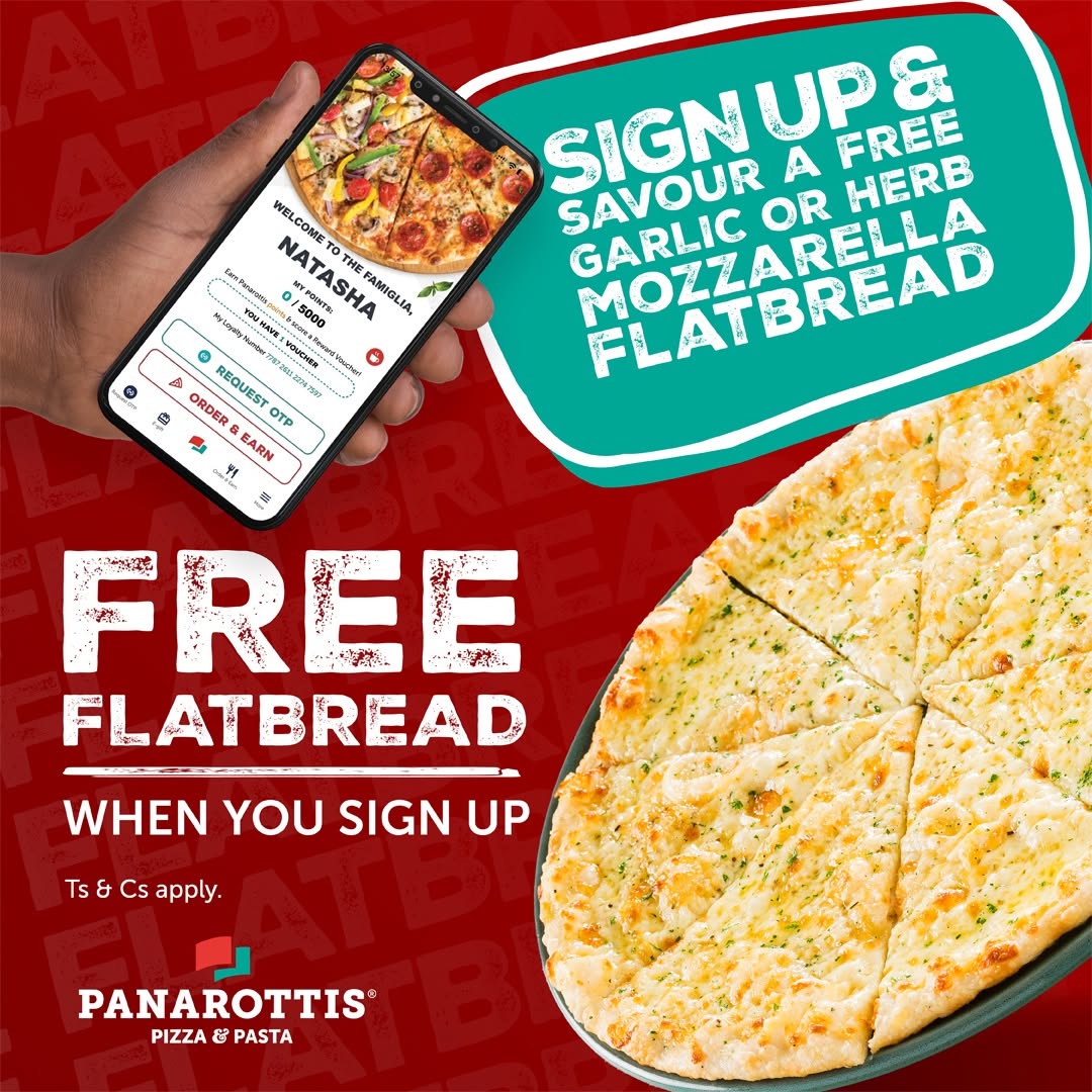 Free garlic or herb mozzarella flatbread when you sign up to the Panarottis Familia