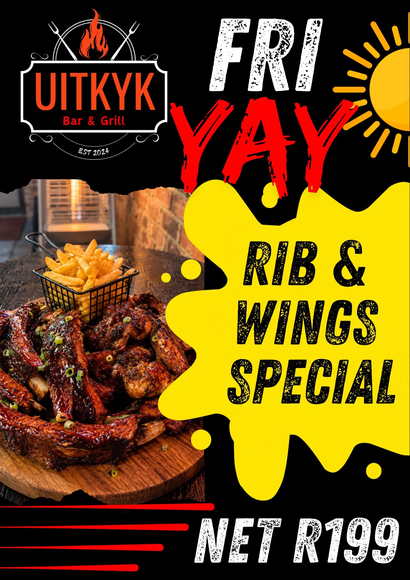 Friday Rib & Wing Special: 500g ribs and 8 wings with chips for R199