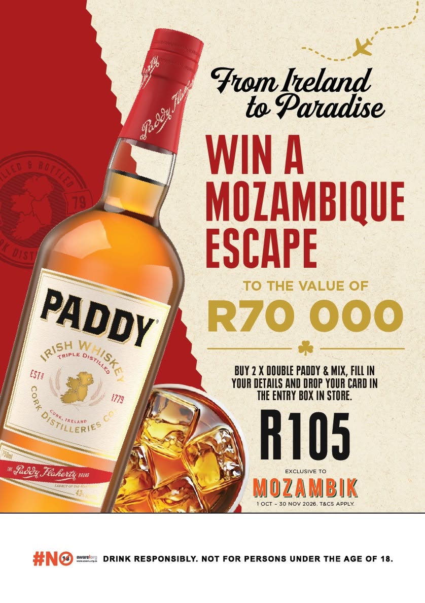 2x Double Paddy & Mix for R105 + entry to win a R70 000 Mozambique Escape