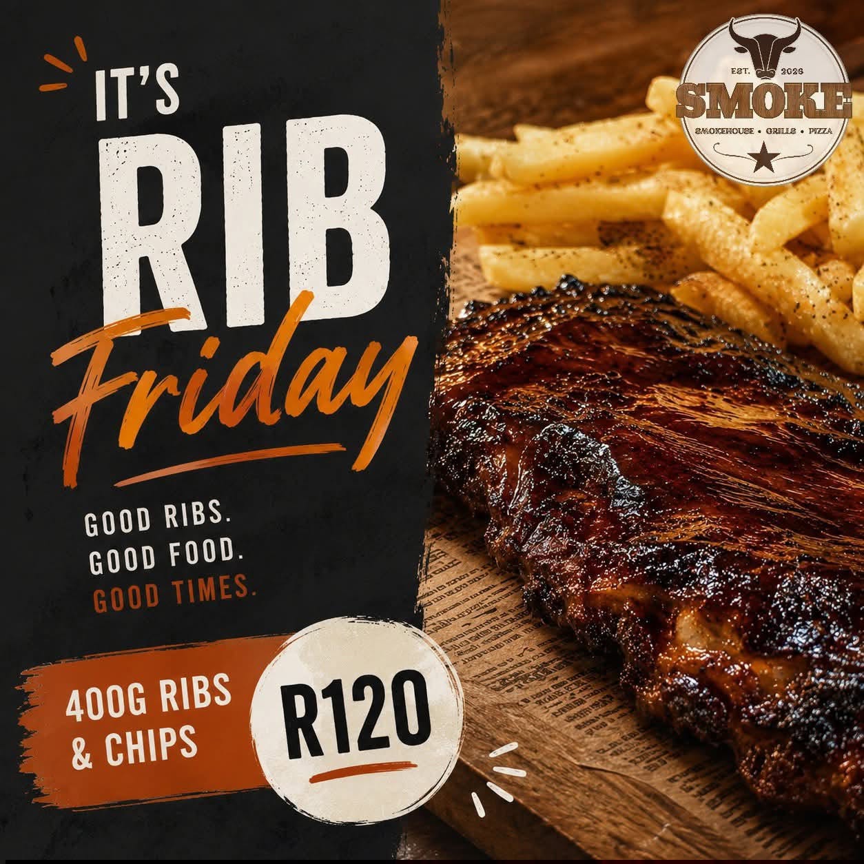 Rib Friday: 400g ribs with chips for R120