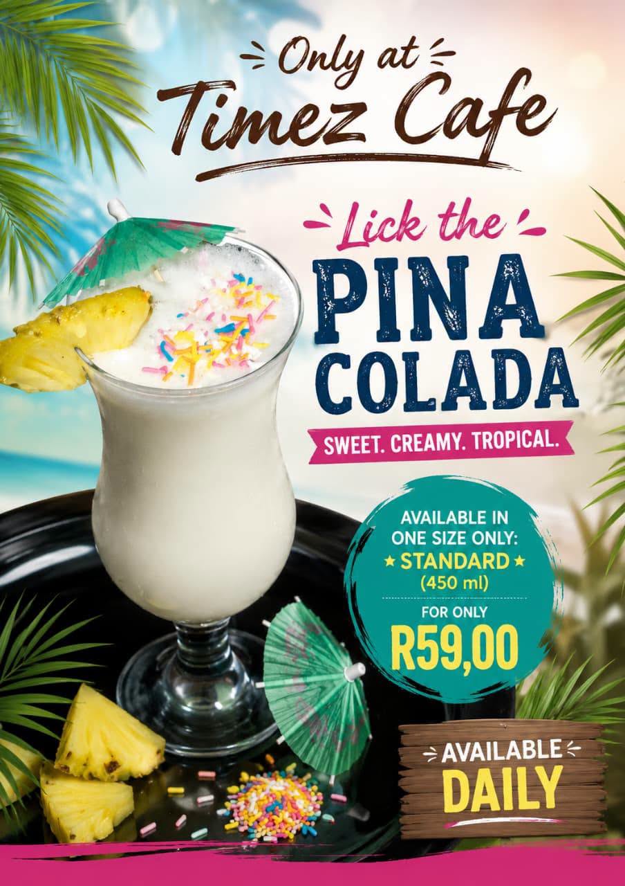 Pina Colada (standard 450ml) for R59, available daily