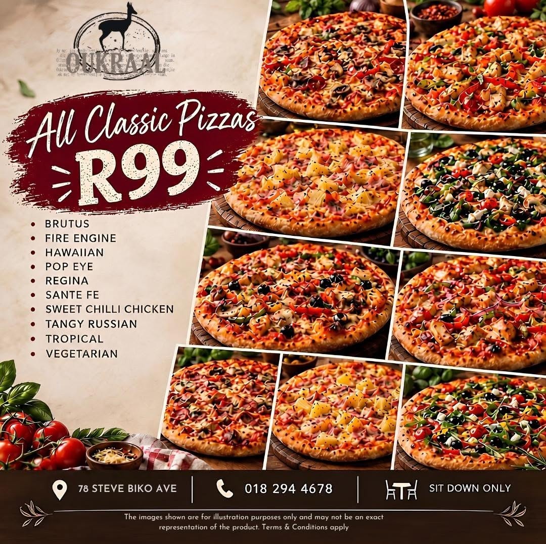 All classic pizzas for R99 each