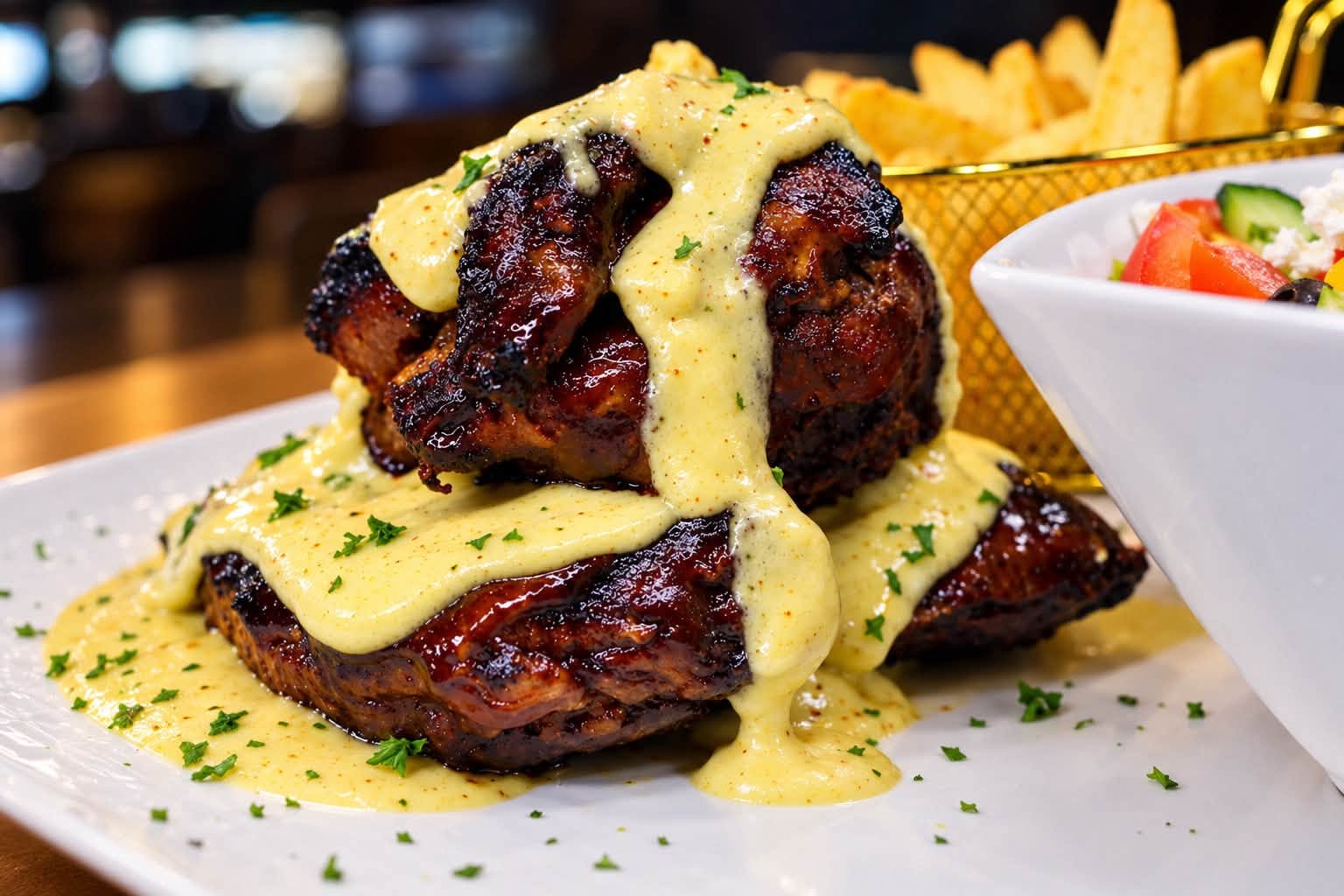 Double fillet special: two fillets in a creamy sauce with chips or salad for R220 (Mon–Thu 12:00–19:00)