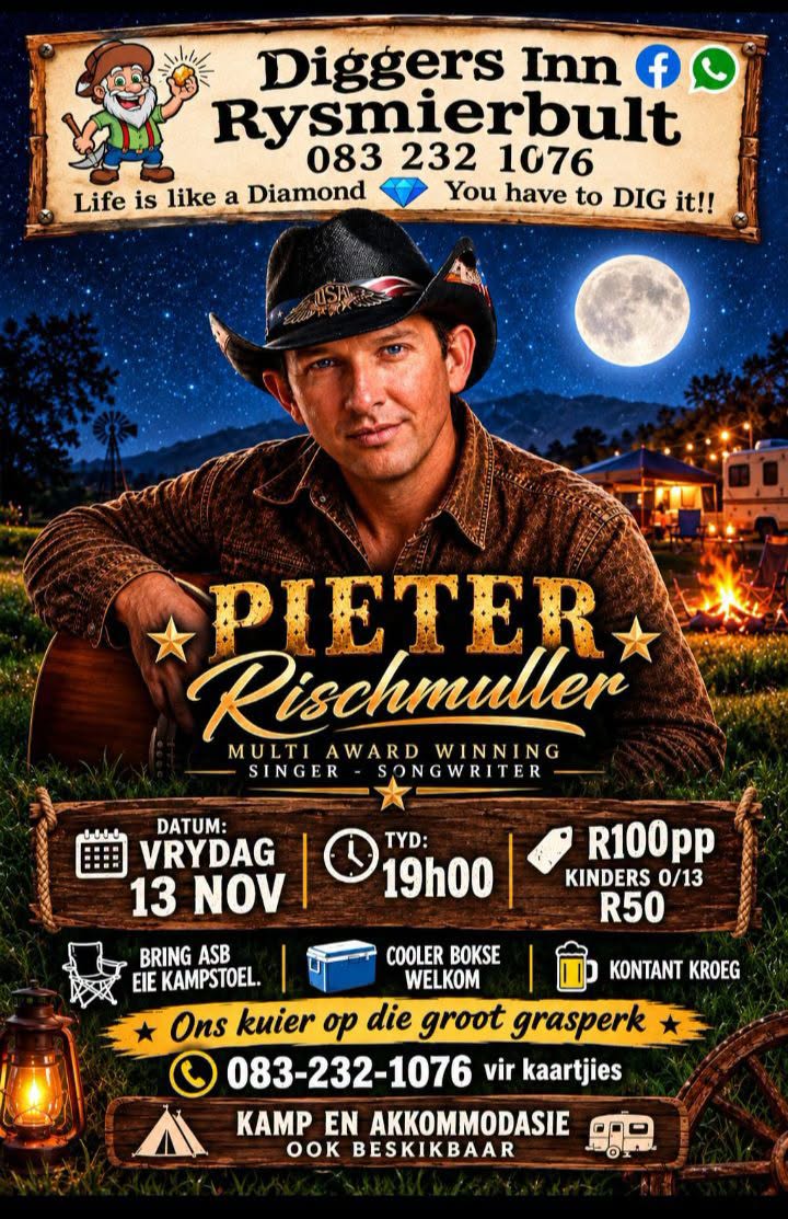 Pieter Rischmuller aka Piet Pompies Live by Diggers-inn Pub and Grill