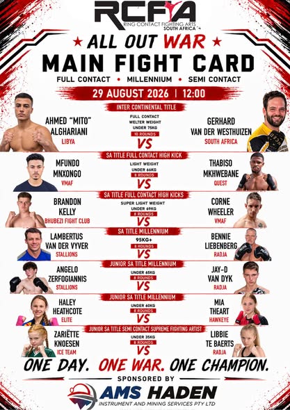 All Out War Hits Potchefstroom: Massive Fighting Event Set for 29 August 2026 🥊💥