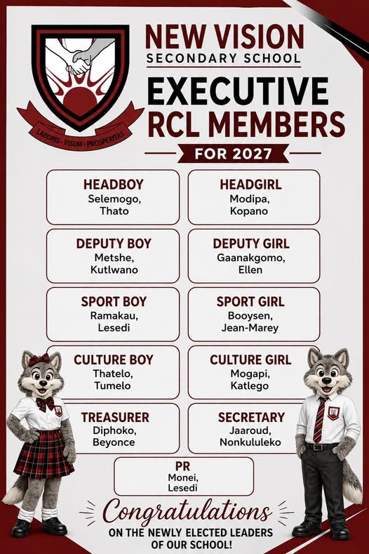 New Vision Secondary School Announces Executive RCL Members for 2027 🎓👑