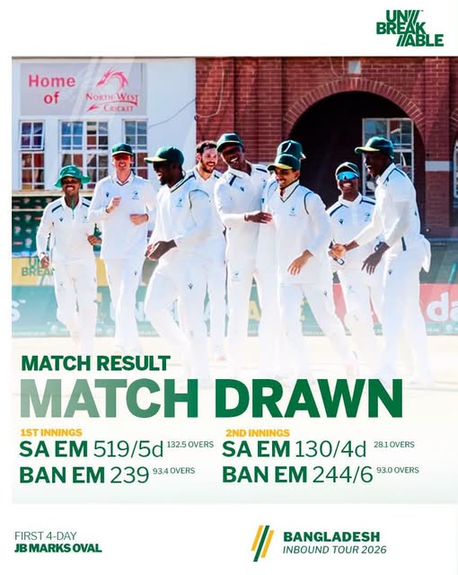 High-Scoring Thriller Ends in Draw Between SA Emerging Men and Bangladesh Emerging at JB Marks Oval 🏏